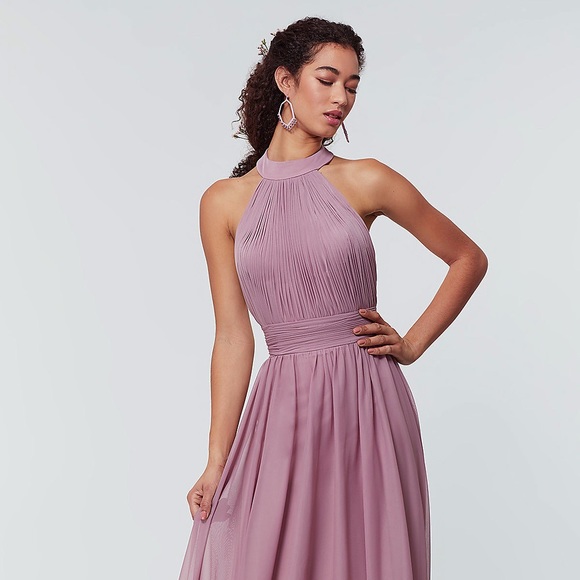 High-Neck Chiffon Bridesmaid Dress - Picture 1 of 7